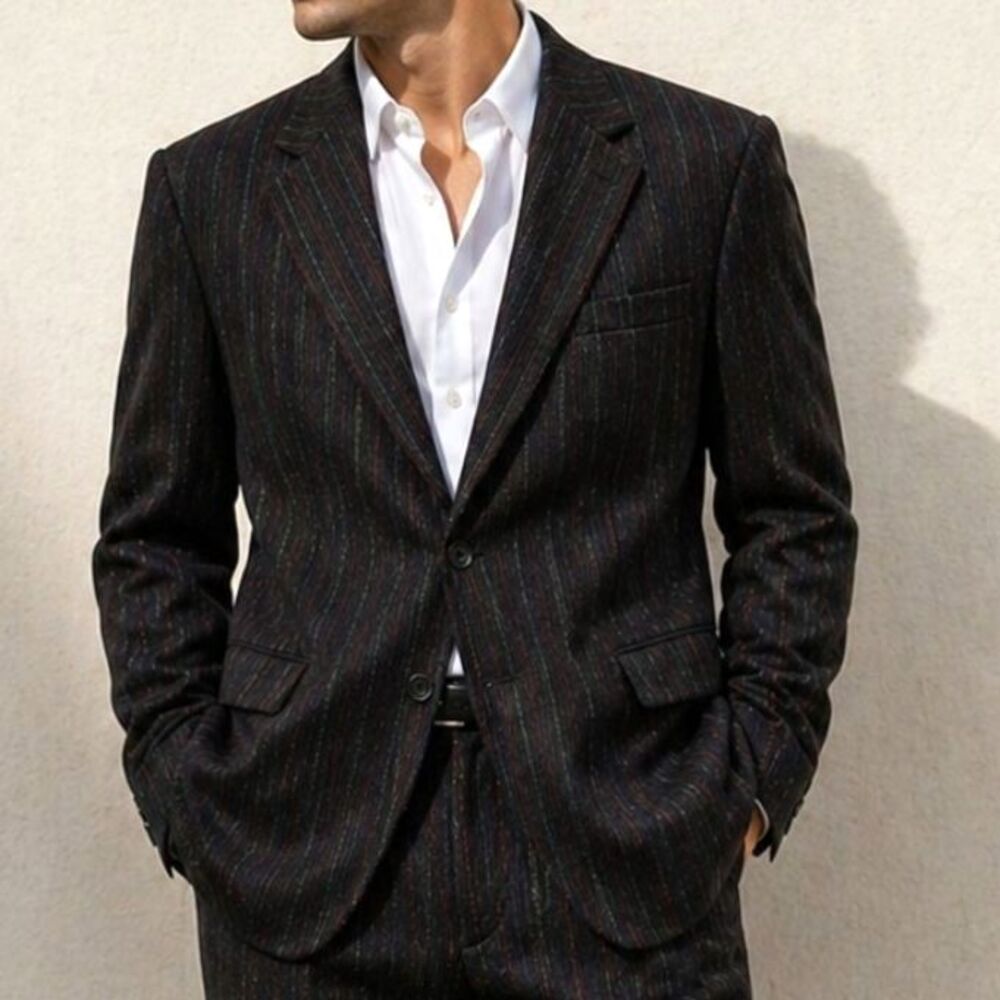 Vintage Johnny Carson Men's 44L Charcoal Pinstripe Blazer Suit Jacket